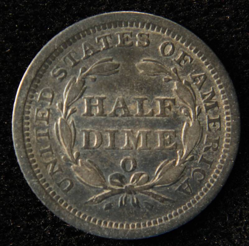 1855 O WITH ARROWS US SEATED HALF DIME XF