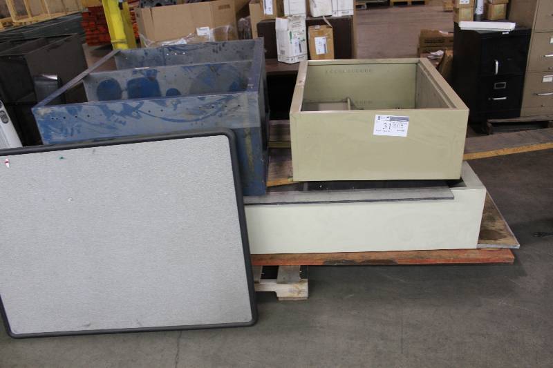 Lot of (4) Including Shelving Units White Board 48� x 36� Shelves 36� x 12� x 24�, 36� x 18� x 44�, 34� x 13� x 71�.