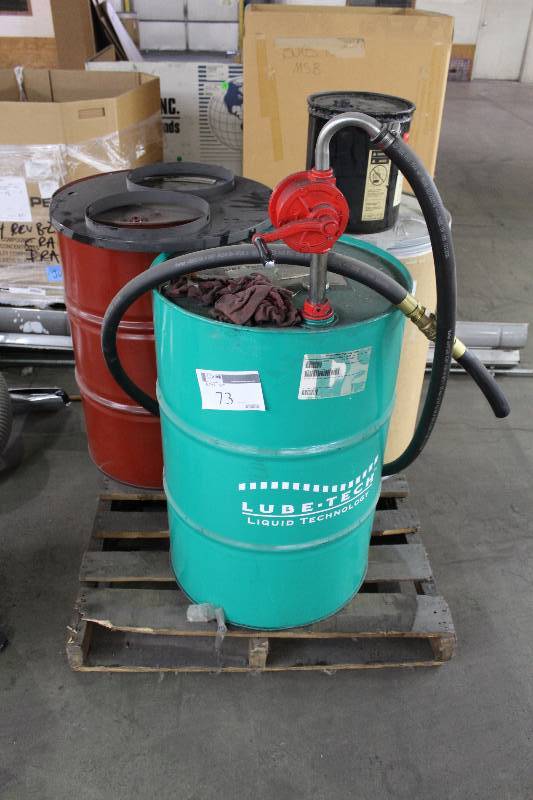 Pallet Lot of 55Gallon Metal Drum Gas Cans wPump.