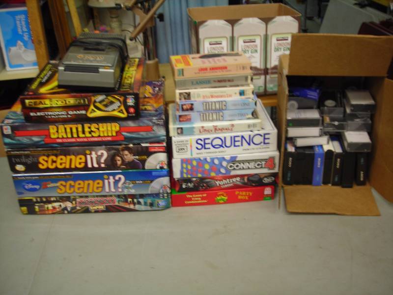 lot 46 image: Box Lot Of Games, VHS Rewinder & Tapes, Cassettes