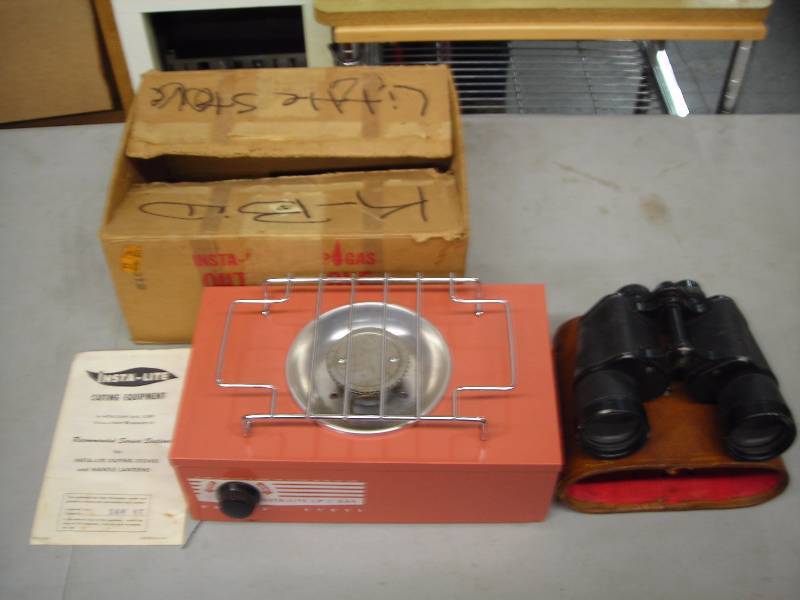 lot 56 image: Insta Light LP Gas Cook Stove, Tasco Binoculars
