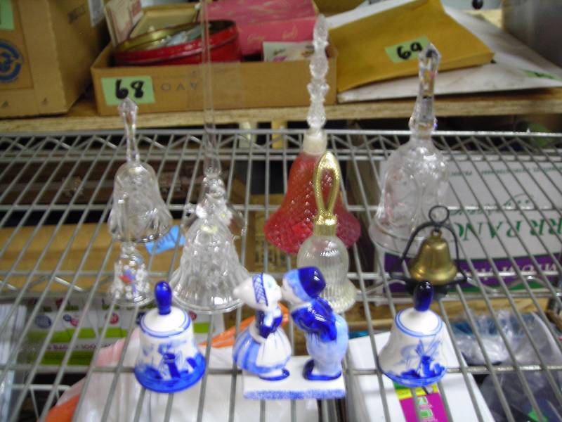 lot 76 image: 8-Collector Crystal Bells, 2-Delfts 1-Figure