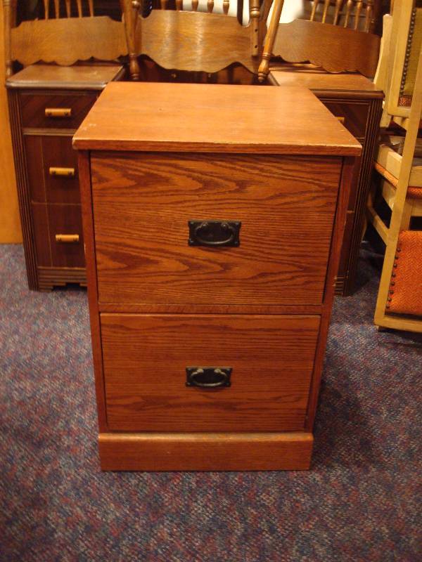 lot 8 image: Faux Wood File Cabinet. Has Wear. ...