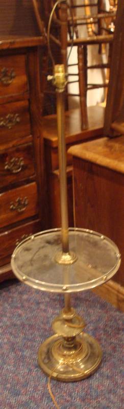 lot 24 image: Brass Tone Glass Table Lamp. Some Wear, Untes...