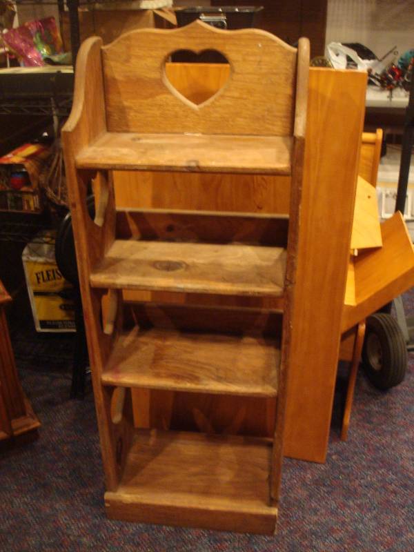 lot 49 image: Solid Wood Heart Shelf. Some Wear....