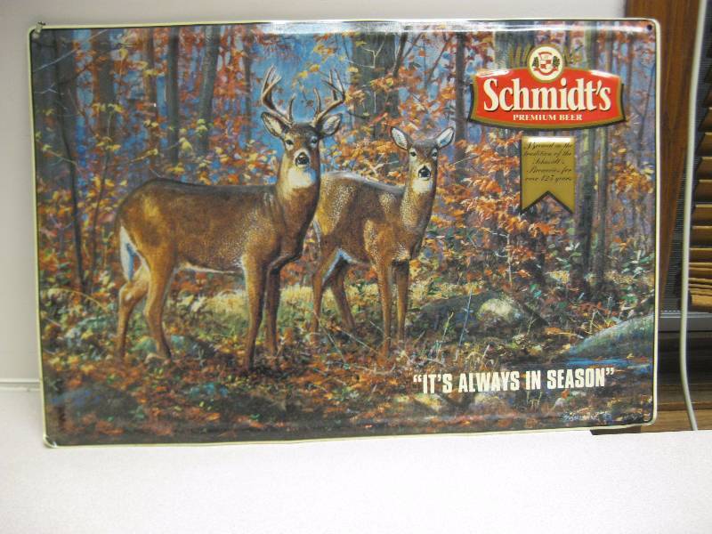lot 89 image: Vintage Schmidts Tin Beer Sign....