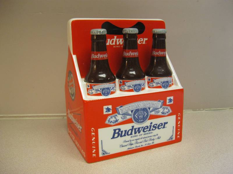 lot 94 image: Budweiser Six Pack Porcelain Music Box. Has A...