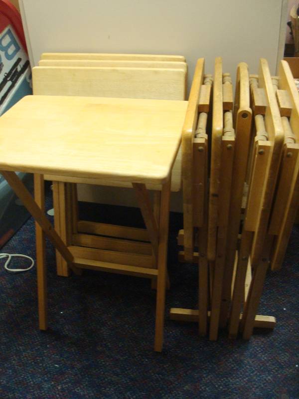 lot 164 image: Lot Of 8 Wood TV Trays, Some Wear...