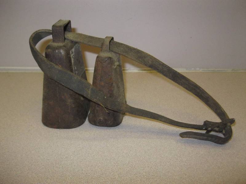 lot 227 image: Pair Of Vintage Cow Bells On Collar. ...