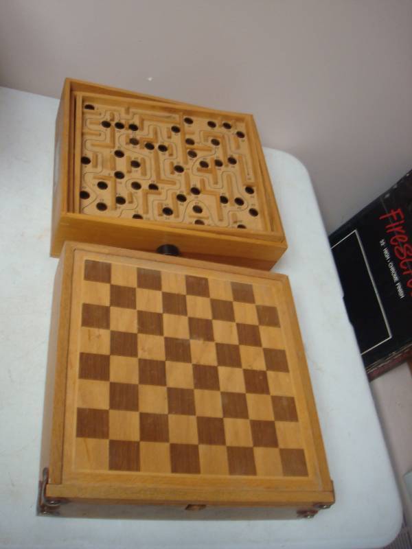 lot 245 image: Vintage Wood Labyrinth Game And Multi Game Bo...