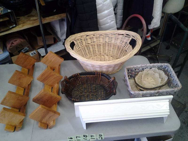 Wood Wall Shelves & Wicker Baskets
