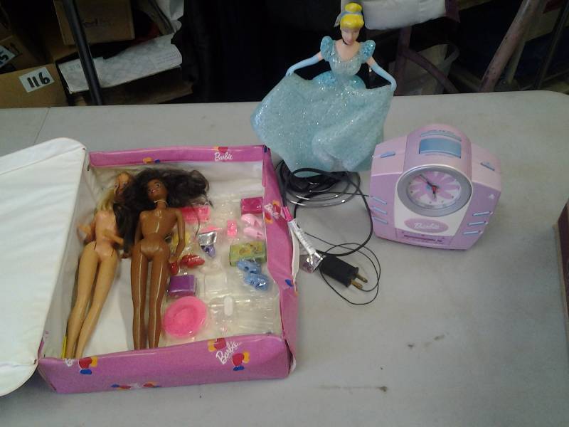Barbie Case, 2-Dolls, Barbie Clock, Cinderella Night Light
