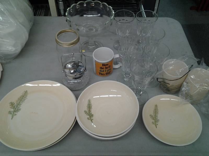 Goblets, Glassware, Pine Branch Dishes For 2