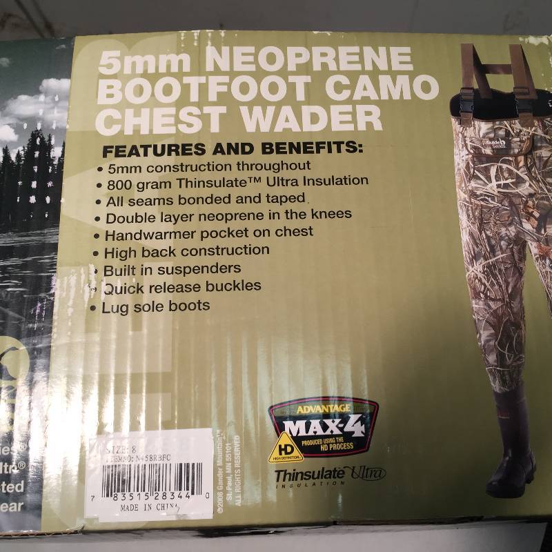lot 35 image: Chest Waders, Size 8, 5mm Neopreme and Thinsulate