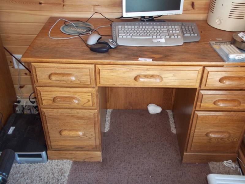 lot 65 image: Wood desk includes all contents in drawer only