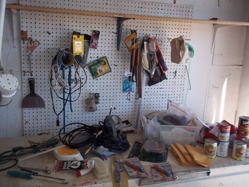 lot 160 image: Lot of items includes everything on wall and on bench