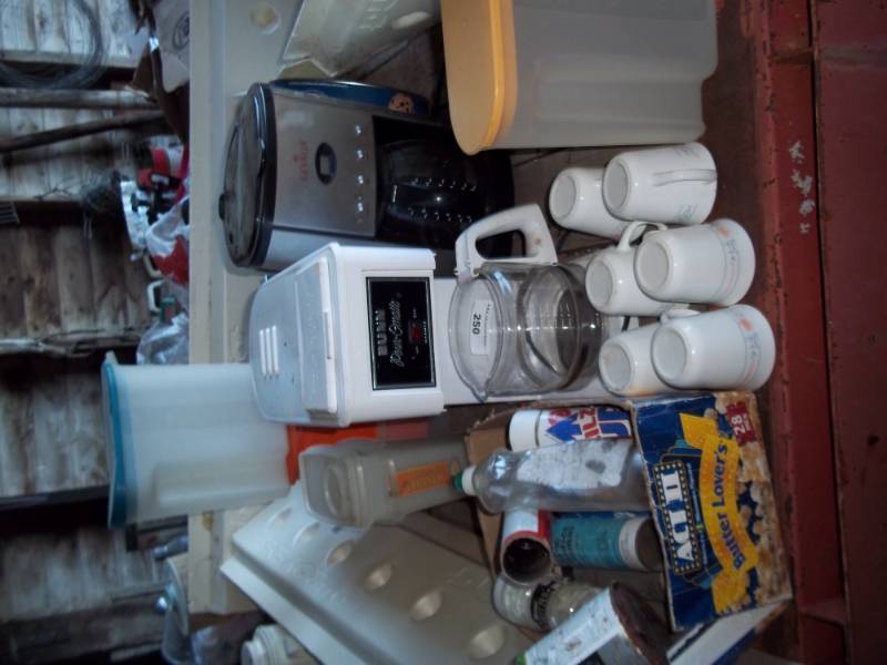 lot 250 image: Lot containing 2-coffee makers, coffee cups, storage containers, etc