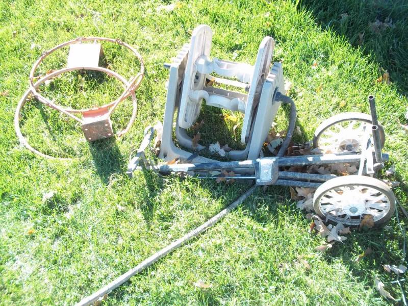 lot 295 image: Hose Reel, Basketball Hoops, Cart