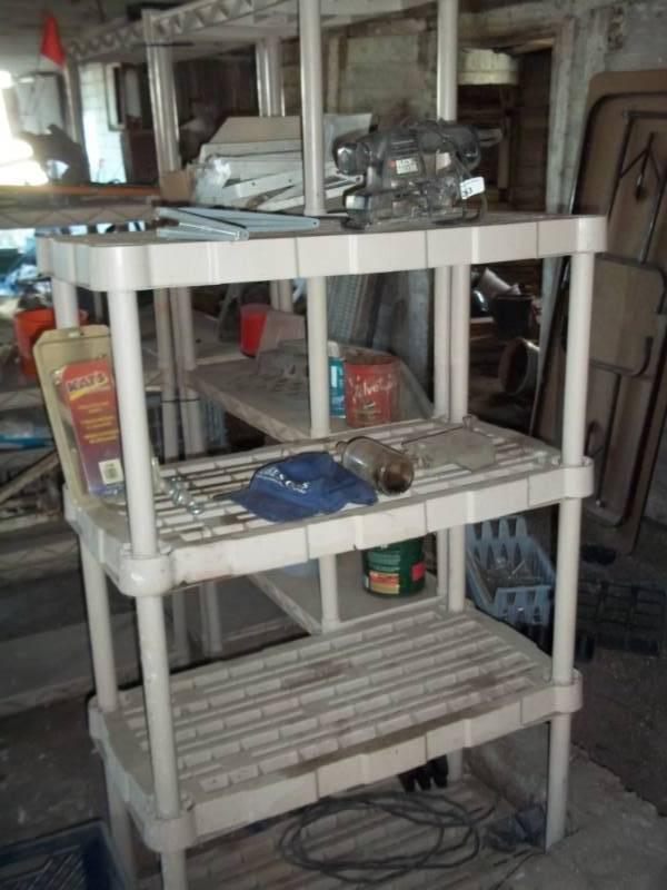lot 353 image: Plastic shelf with contents and Sander