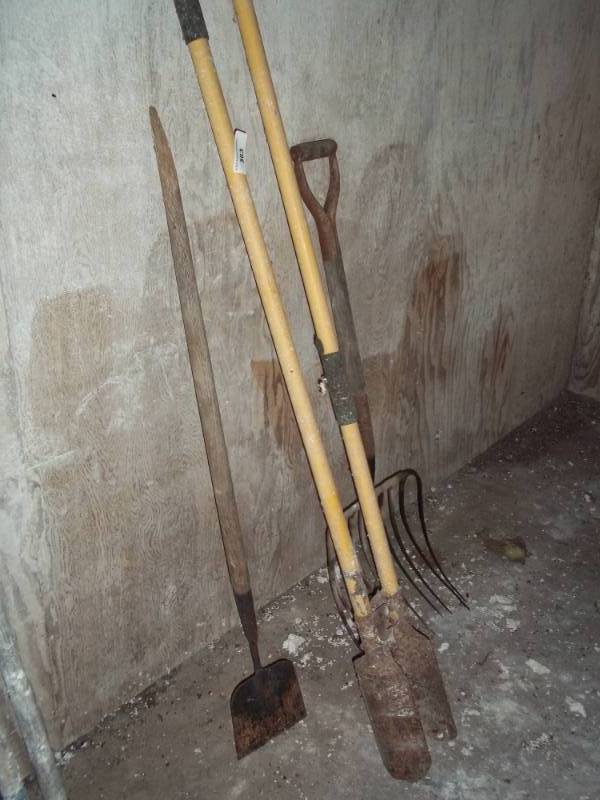 lot 363 image: Fork, Scraper, and post hole digger