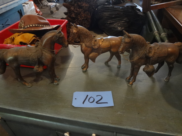 lot 102 image: (3) Copper Horses, other horses, Kids Western Stuff