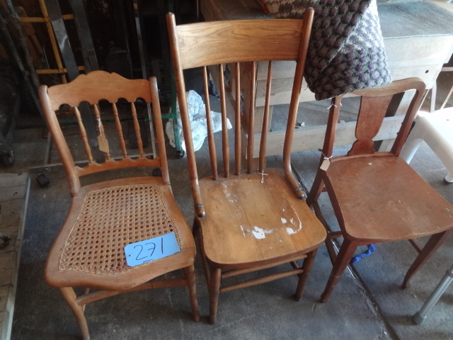 lot 271 image: (3) Old Wooden Chairs