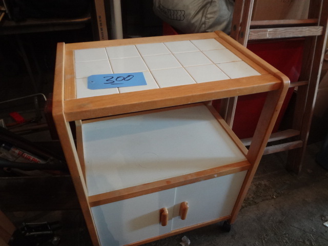 lot 300 image: Tile Top Kitchen Cart