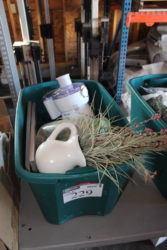 Container Lot Including Jar wLid Vase wFake Plants Shoes And More.