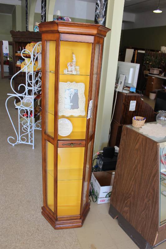 lot 33 image: Wooden Display Case wGlass Windows Contents Included 22 x 10 x 71.