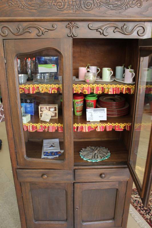 lot 4 image: Vintage Wooden Cabinet Contents Included 40.5 x 17.5 x 78.