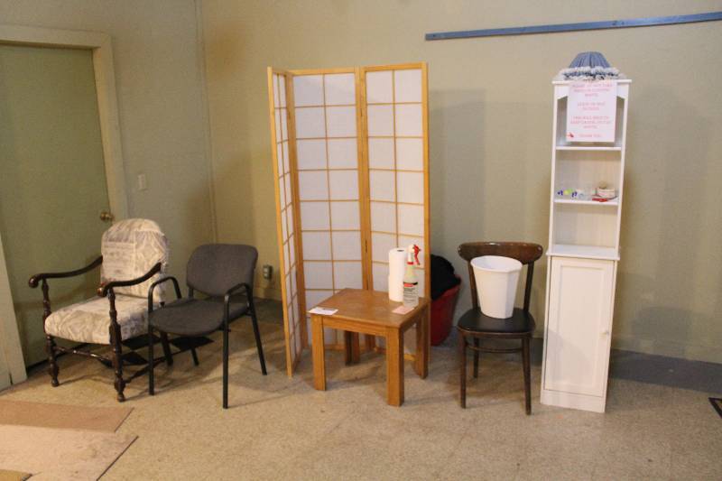 lot 76 image: Corner Lot Including Chairs Shelves Room Divider And More.