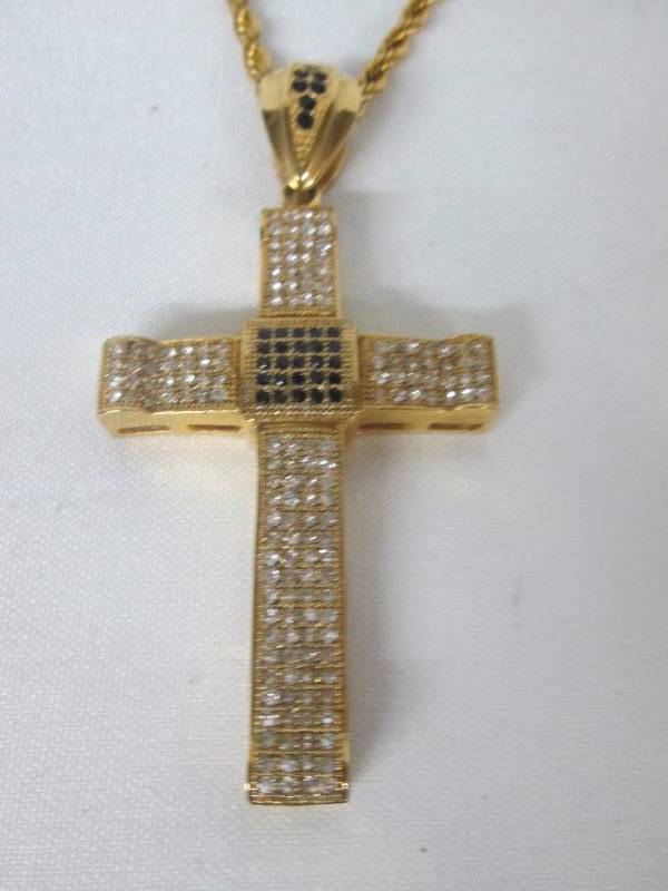Stainless Steel Mens Goldtone Cross & Ring Set