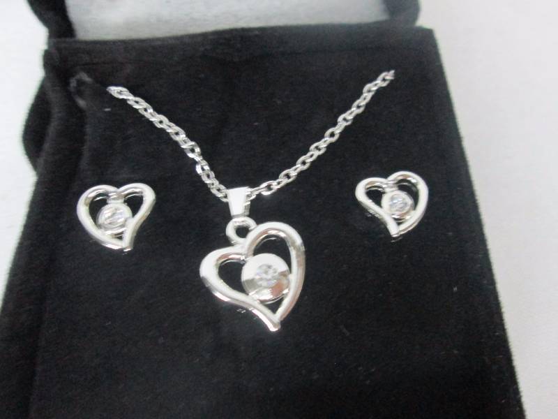 Heart Shaped Pendant and Earrings