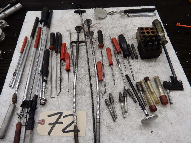 lot 72 image: Accesory items. Most Snapon, with a few MAC  Extendable Magnets Hooks and Pics Deburring tools, pickup tools Stamping tool, Extendable mirrors.