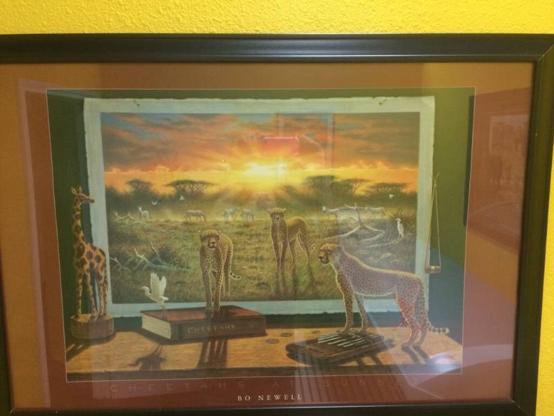 lot 78 image: Bo Newell Cheetahs at Sunset Framed Print