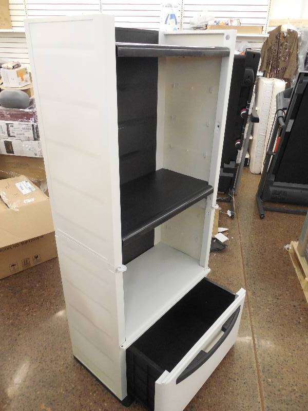 lot 4 image: 30 in. Plastic Cabinet with Drawer