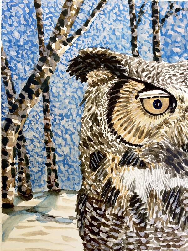 lot 35 image: Unbelievable original watercolor painting of a snow owl