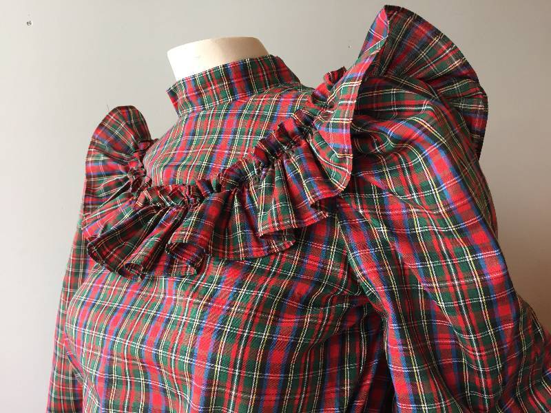 lot 24 image: Really awesome vintage early 1980s Christmas plaid wrap around skirt and matching shirt combo