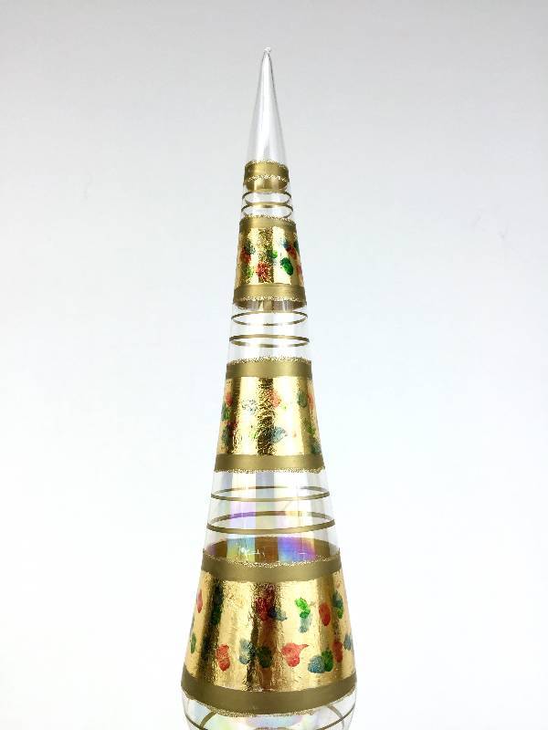 lot 12 image: One Italian Tall  hand painted blown glass Christmas finial and one Italian vintage glass decorative bowl extra large.