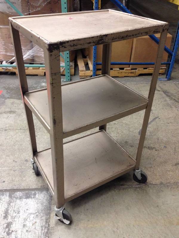 lot 48 image: Tan Metal Cart on Wheels 18 Inches...