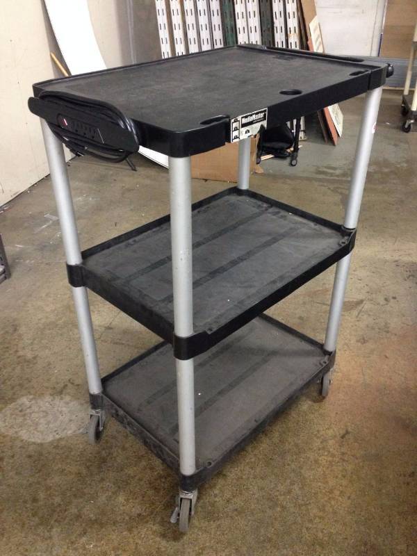 lot 50 image: Black Plastic Cart on Wheels 28 In...