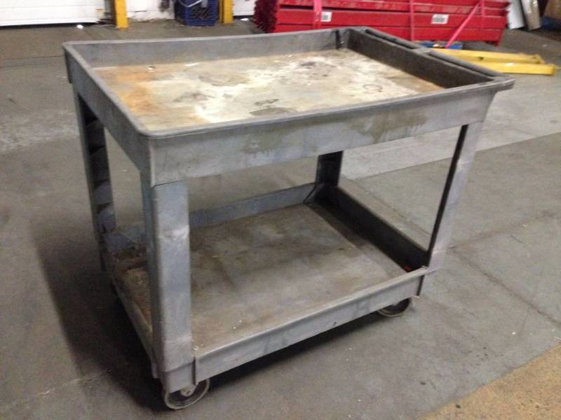 lot 96 image: Gray Plastic Cart on Wheels 40 Inc...