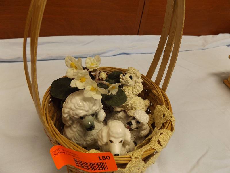 Wicker Basket with Poodle Figurines
