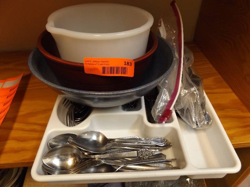 3 Bowls and Silverware in Tray