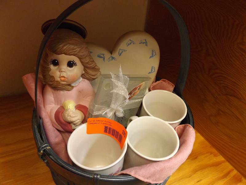 Blue Wicker Basket with Heart, Mugs, Ceramic Angel