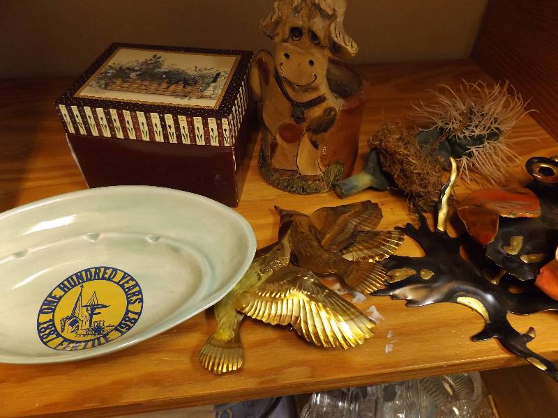 Wicker Basket with Ashtray, Metallic Dcor, Ceramic Cow Pencil Holder