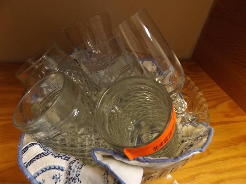 Wicker Basket with Assortment of Glasses