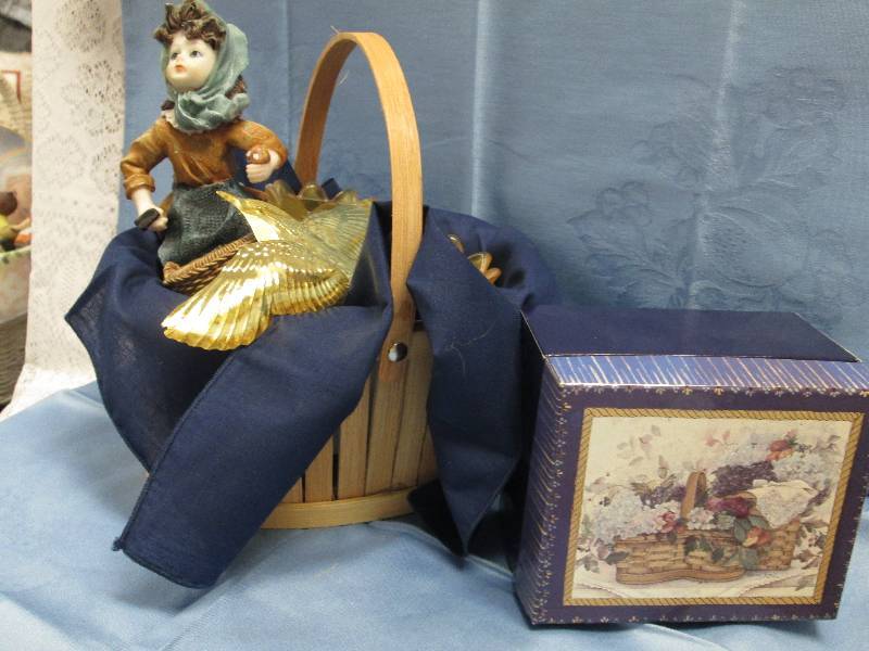Wicker Basket with Figurine, Decorative Box