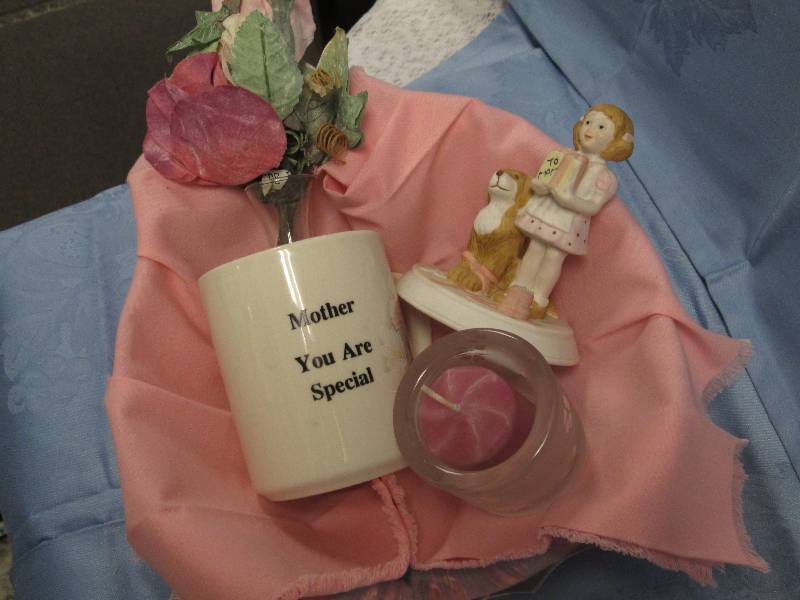 Wicker Basket with Mug, Girl, Bear