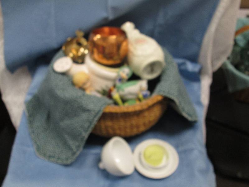 Wicker Basket with Copper, Glass Vase, more